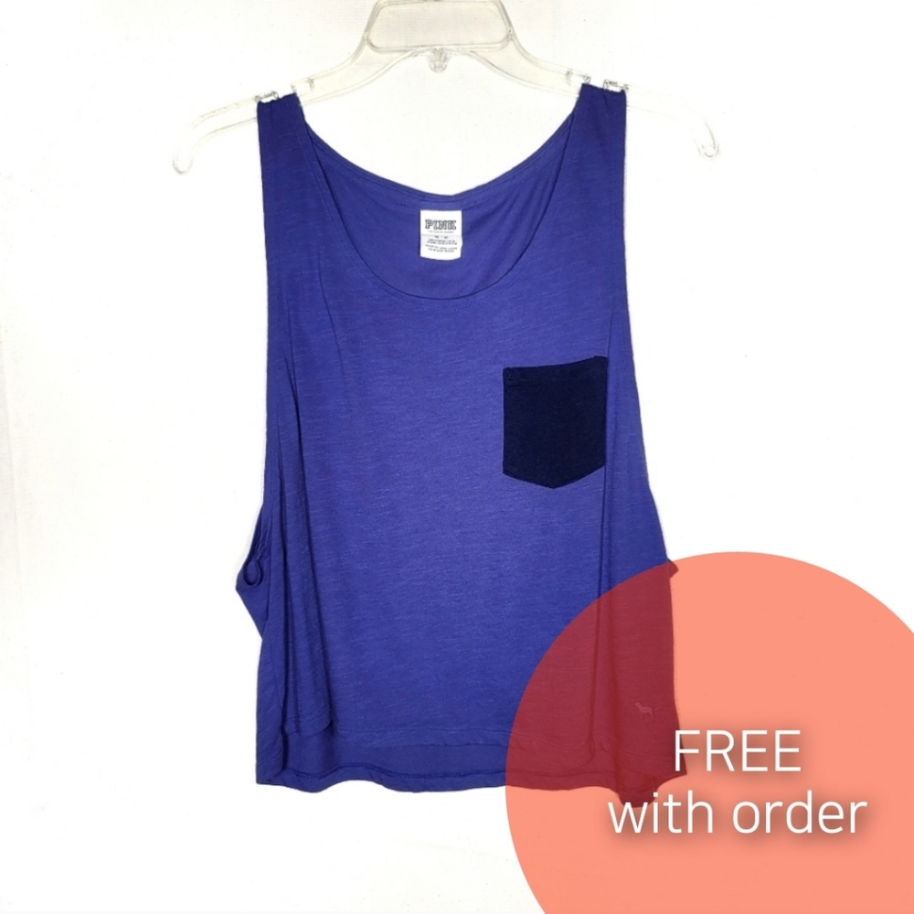 PINK sleeveless tank top size M blue pocket purple athletic gym medium w…